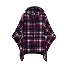 Soft Fleece Poncho with Check Printed